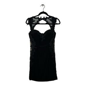 Lets Vintage Black Lace Mesh Black Mini Y2K 90s‎ Womens Size Medium Back Cut Out